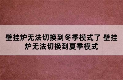 壁挂炉无法切换到冬季模式了 壁挂炉无法切换到夏季模式